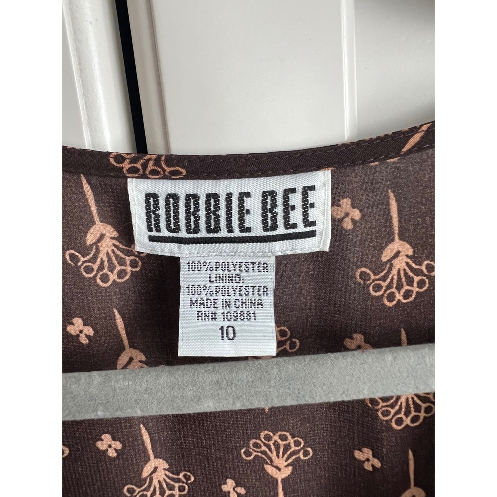 Robbie Bee Womens Brown Tan Floral Chiffon Peplum Midi Dress 10‎ Flutter Sleeve - Picture 2 of 4